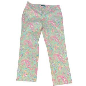 Lauren Ralph Lauren paisley trousers Green/pink Stretch Cotton Sz 10p